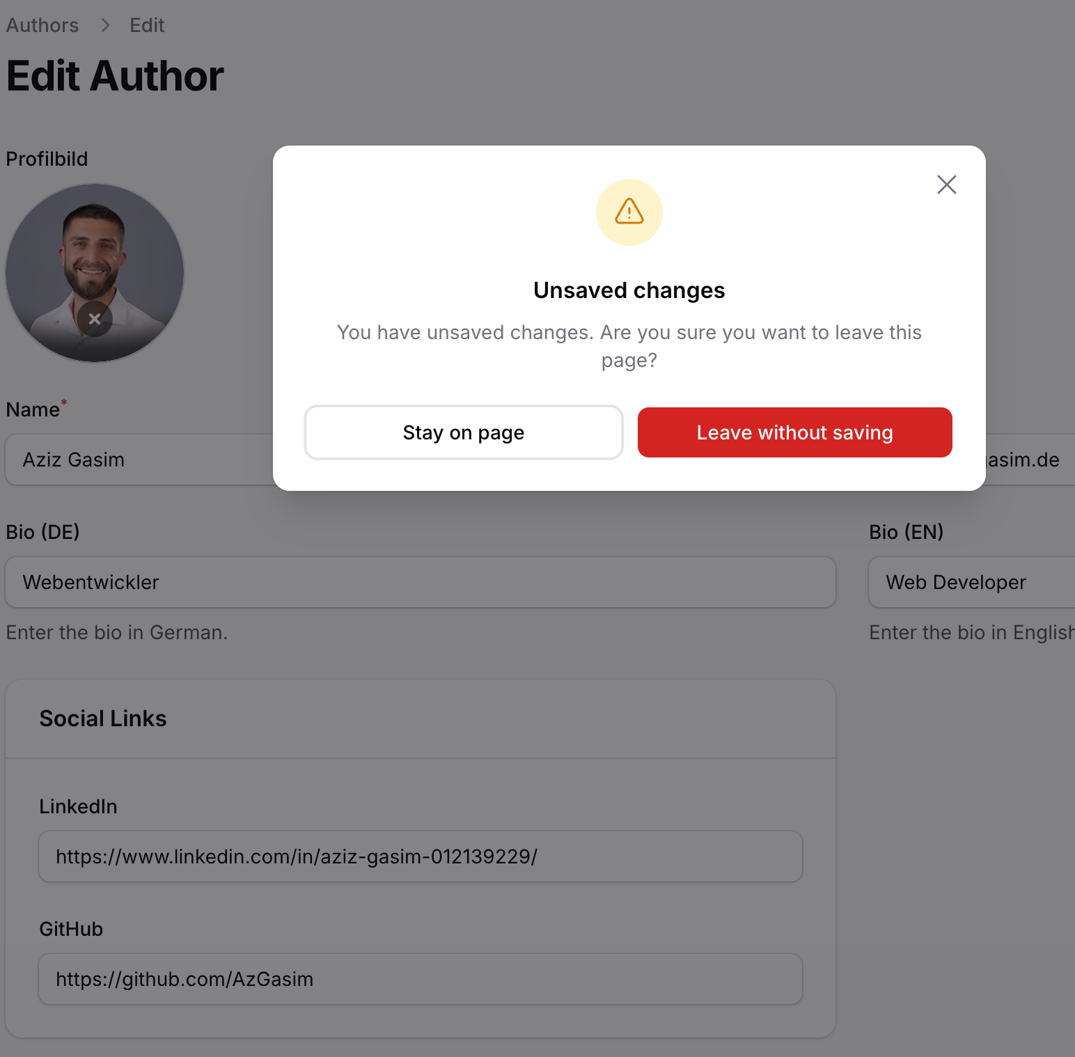 Filament: Ungespeicherte Änderungen als Modal statt Browser-Dialog