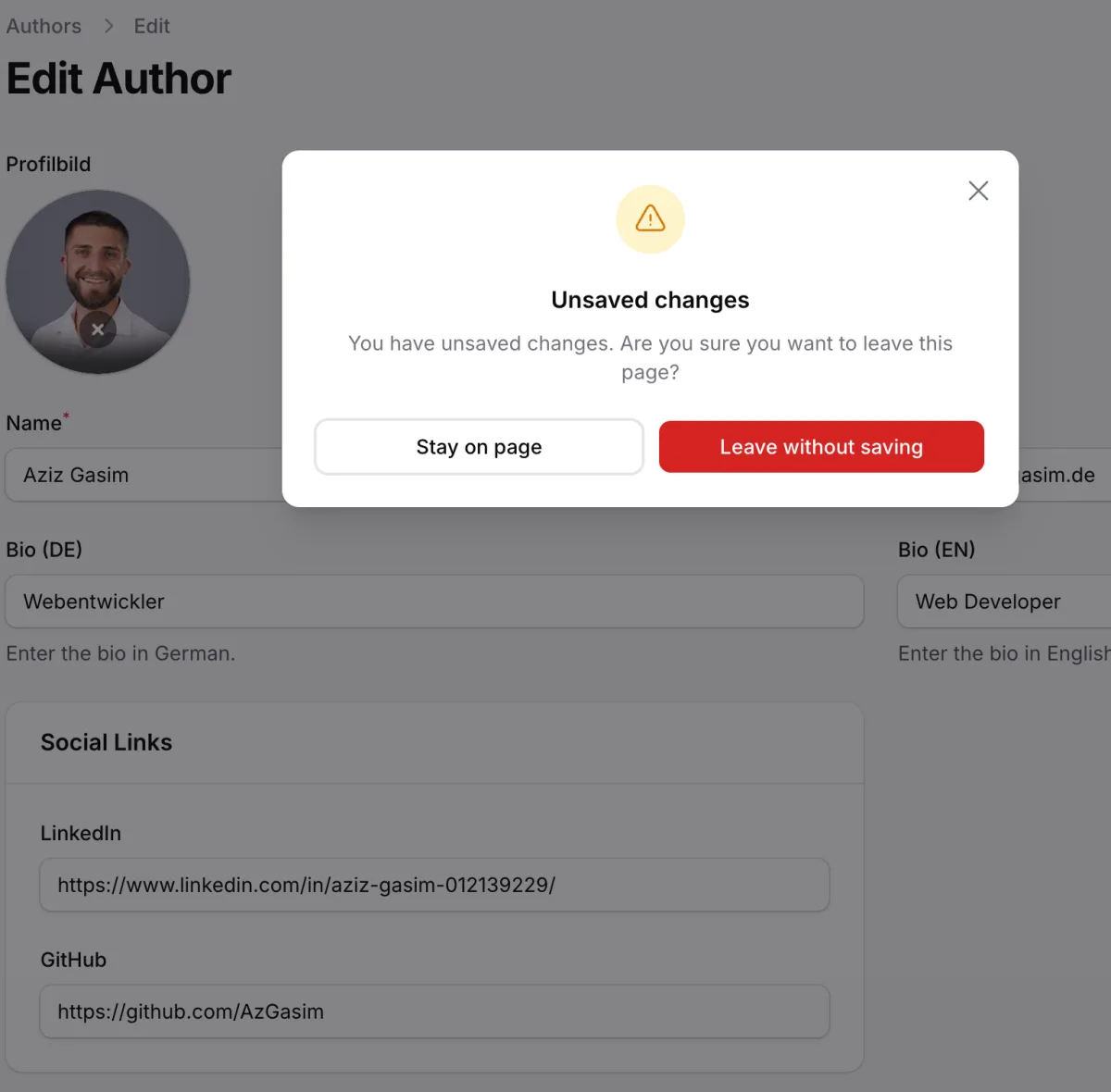 Filament: Ungespeicherte Änderungen als Modal statt Browser-Dialog