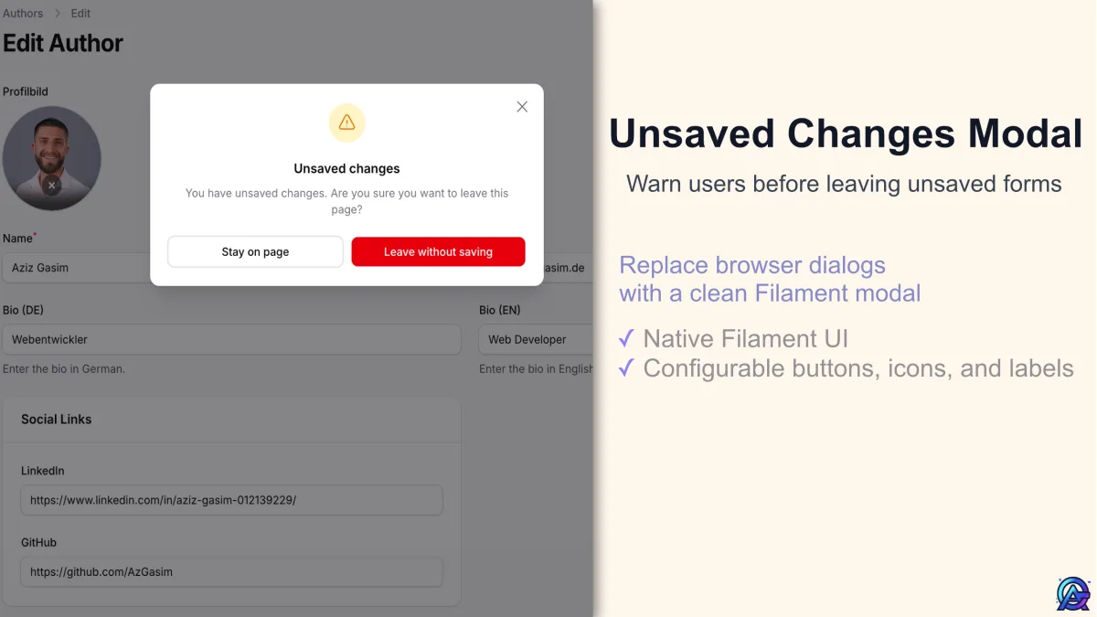 Filament Plugin: Unsaved Changes Modal